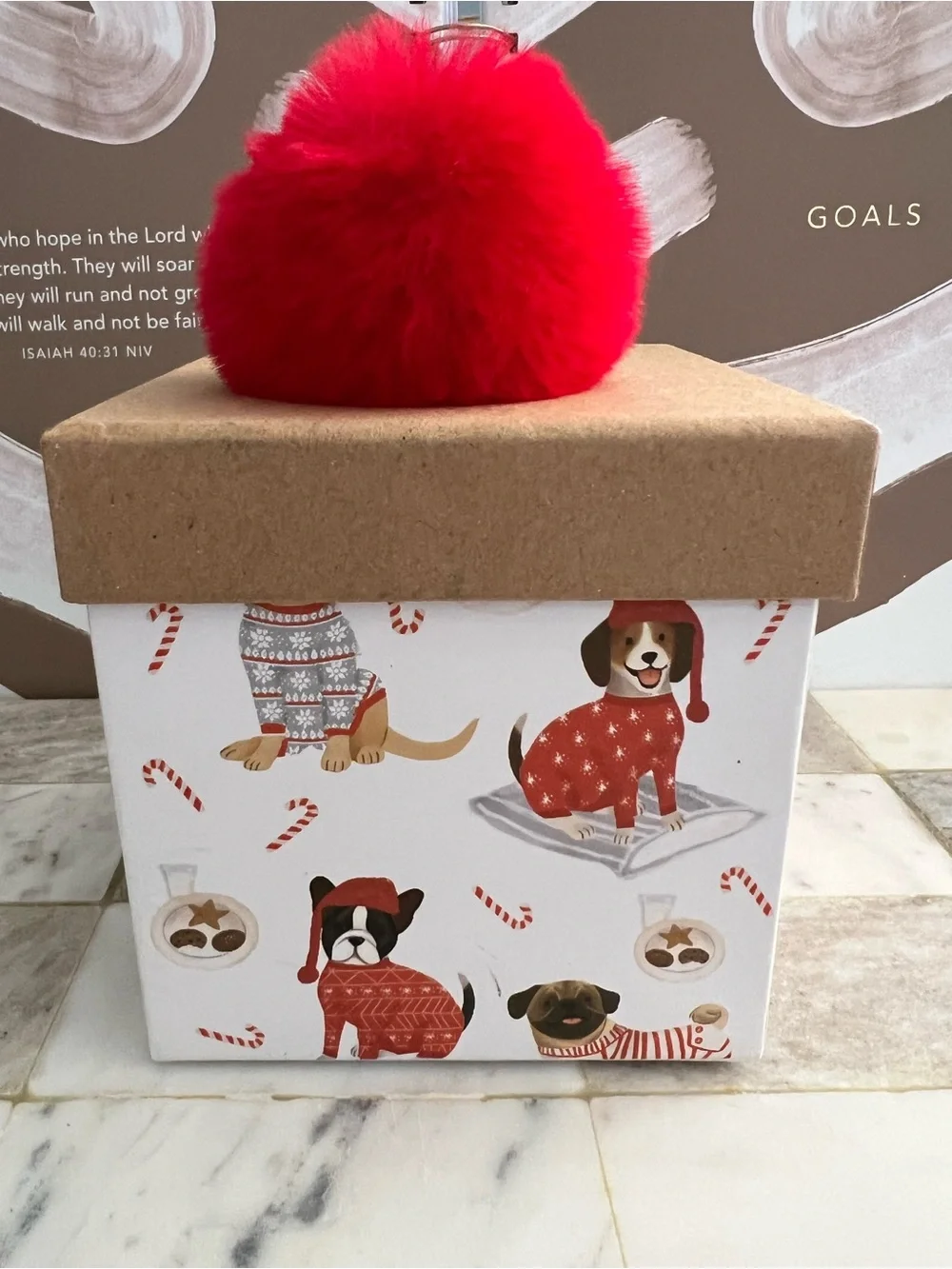 Festive Red Pom Gift Box - Home Party Supplies Gift Wrap